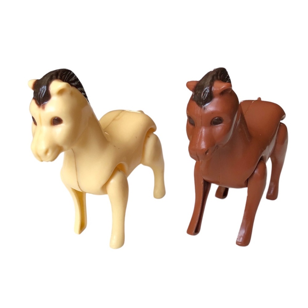 Vintage MACAU Horse Figures Toy Farm Animal Moveable Legs Tail Tan & Brown 3”
